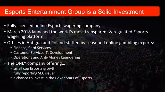 Company overview slide 10 from Esports Entertainment Group, Inc. (GMBL)