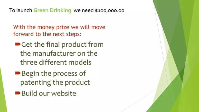 Ask & use of funds slide 7 from Green Drinking