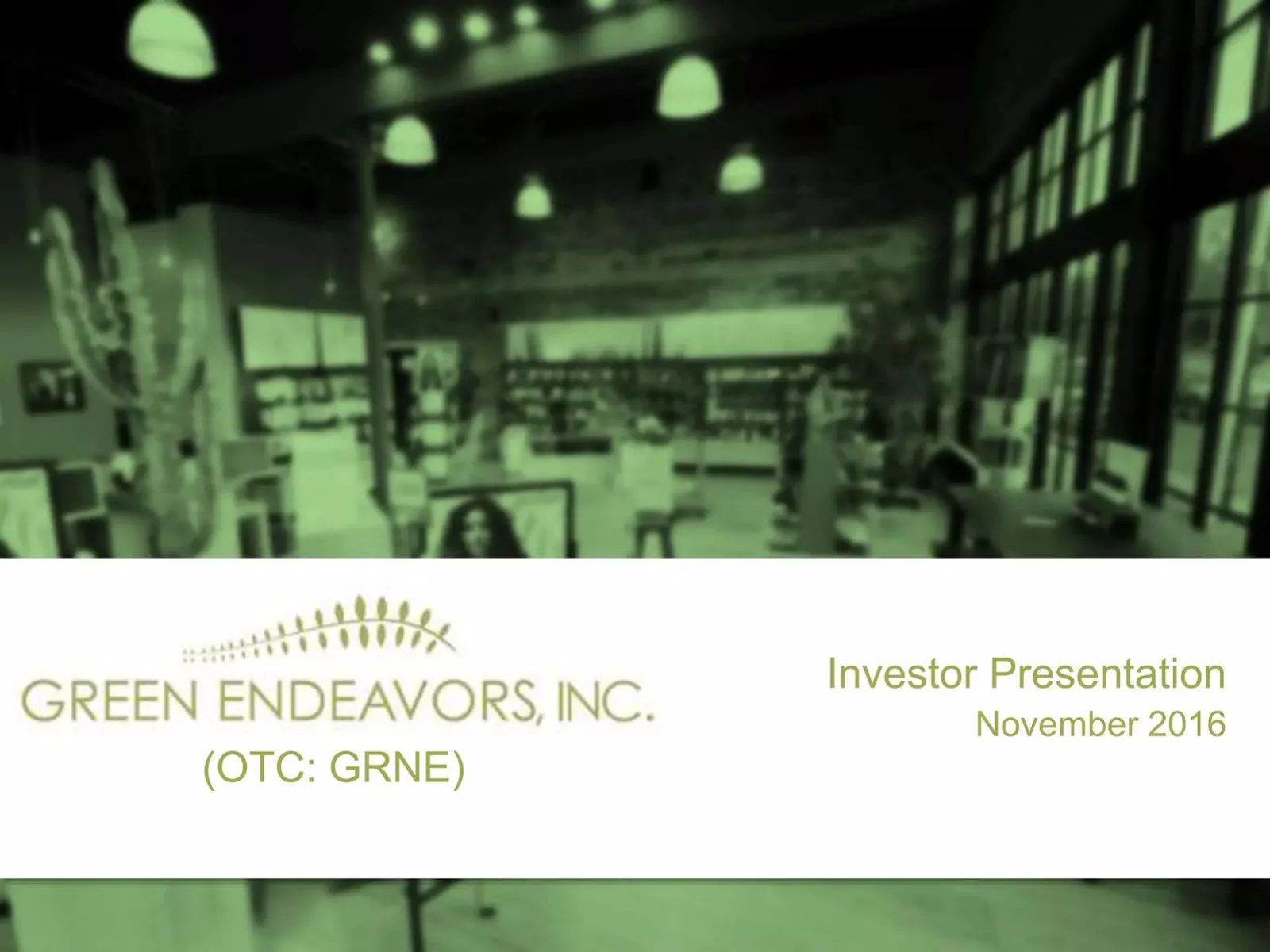 Green Endeavors, Inc. pitch deck slide