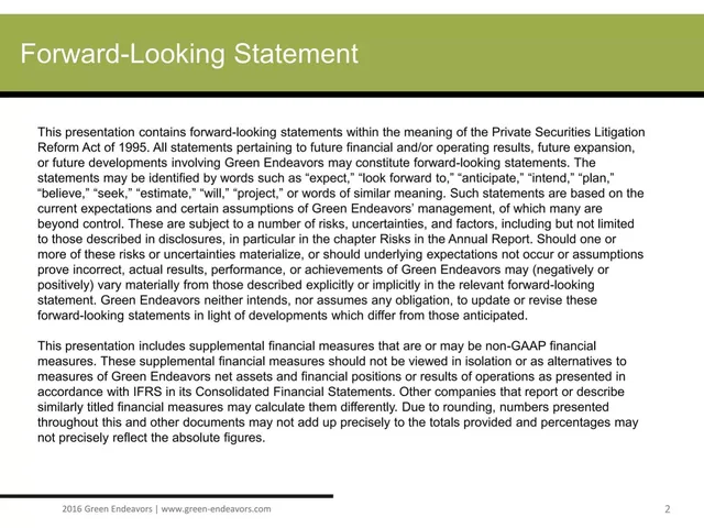 Disclaimer slide 2 from Green Endeavors, Inc.