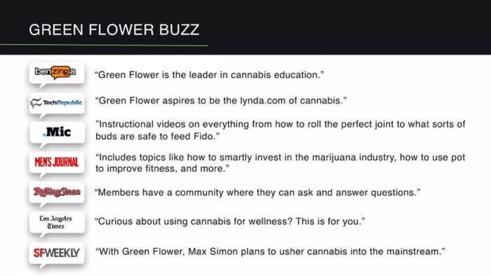 Green Flower Media pitch deck slide