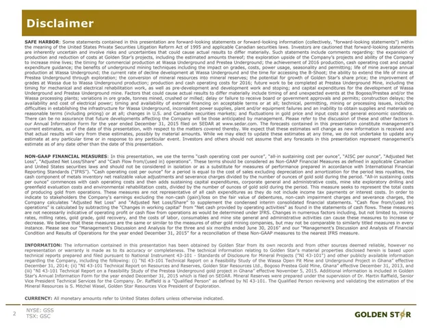 Disclaimer slide 2 from GSR (Golden Star Resources)