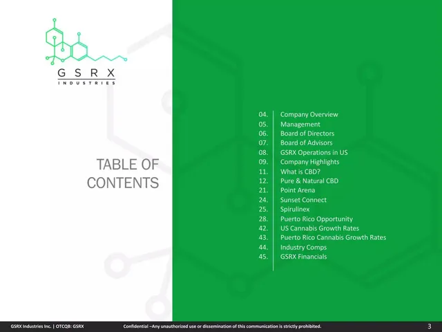 Agenda / contents slide 3 from GSRX Industries Inc.