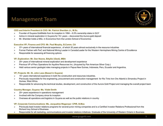 Team slide 5 from Guyana Goldfields