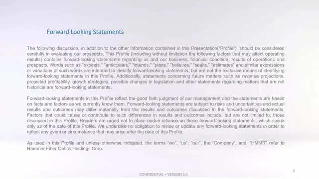 Disclaimer slide 2 from Hammer Fiber Optics