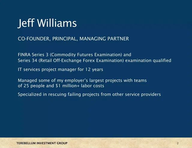 Team slide 2 from Terebellum Investment Group, LLC