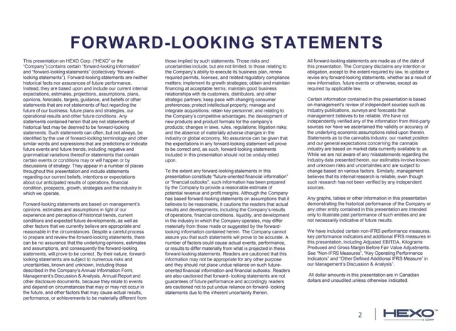 Disclaimer slide 2 from Hexo Corp