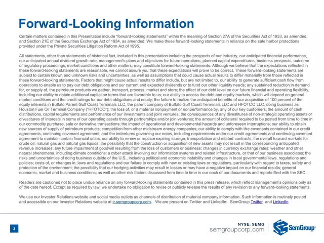 Disclaimer slide 3 from HFOTCO (Houston Fuel Oil Terminal Company)