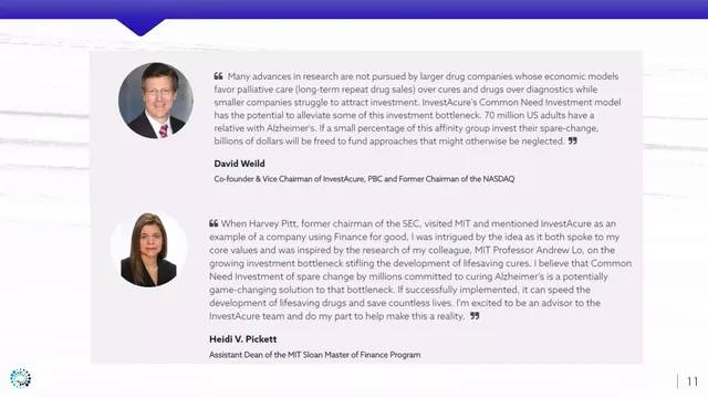Reviews / testimonials / feedback slide 11 from InvestAcure PBC