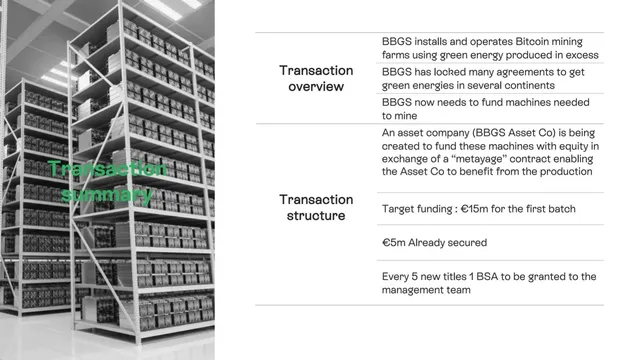 Ask & use of funds slide 3 from BBGS (Big Block Green Services)