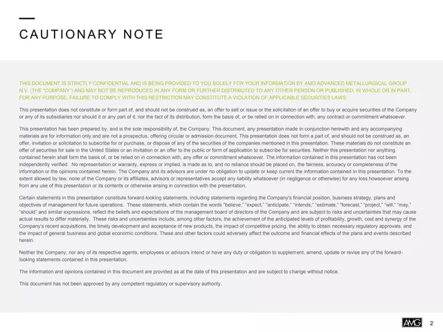 Disclaimer slide 2 from AMG Advanced Metallurgical Group N.V.