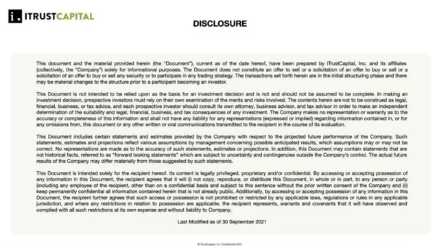 Disclaimer slide 8 from iTrustCapital