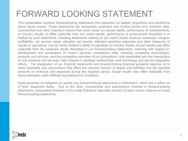 Disclaimer slide 2 from Iveda