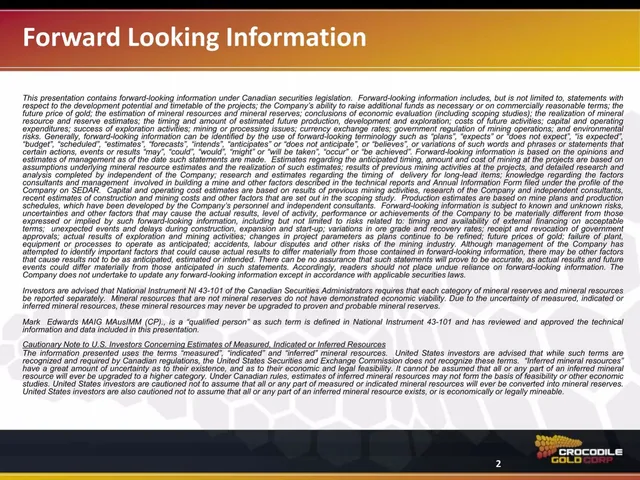 Disclaimer slide 2 from Crocodile Gold Corp