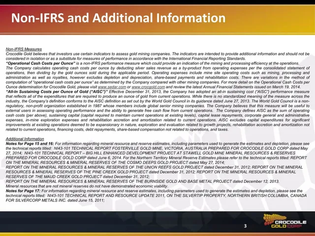 Financials slide 3 from Crocodile Gold Corp