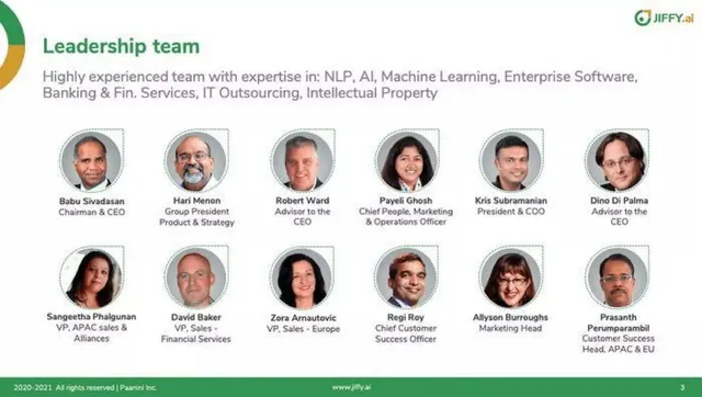 Team slide 4 from Jiffy.ai