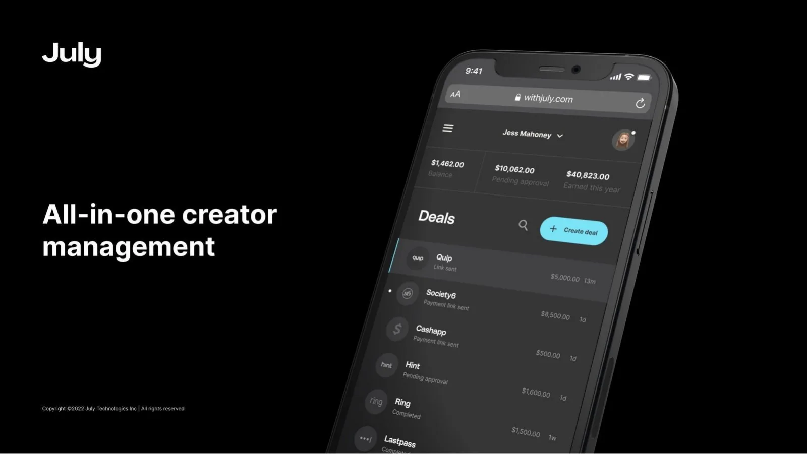 July pitch deck slide