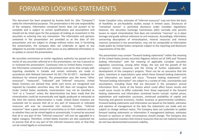 Disclaimer slide 2 from Asanko Gold
