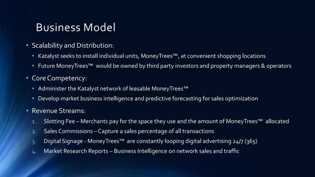 Business model / revenue streams slide 8 from Katalyst of America CORP (MoneyTrees)