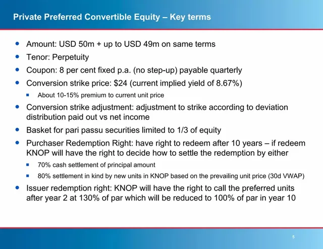 Ask & use of funds slide 5 from Knot Offshore Partners LP