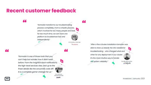 Reviews / testimonials / feedback slide 10 from Komodor