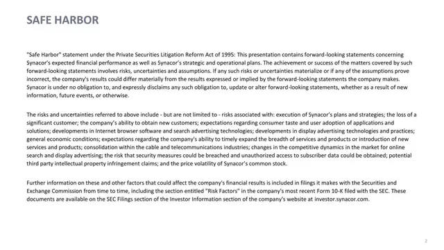 Disclaimer slide 2 from Synacor