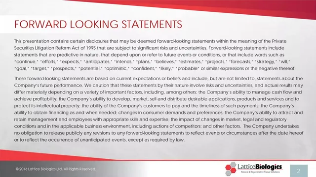 Disclaimer slide 2 from Lattice Biologics