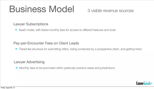 Business model / revenue streams slide 10 from LawKick