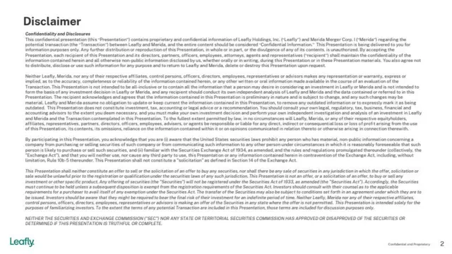 Disclaimer slide 2 from Leafly SPAC