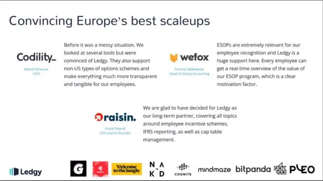 Reviews / testimonials / feedback slide 5 from Ledgy