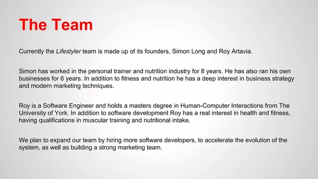 Team slide 11 from Lifestyler