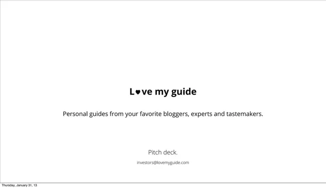 Love My Guide pitch deck cover
