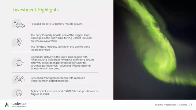 Company overview slide 3 from Lodestar Battery Metals
