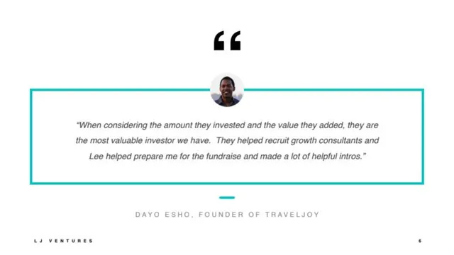 Reviews / testimonials / feedback slide 6 from Long Journey Ventures Fund I