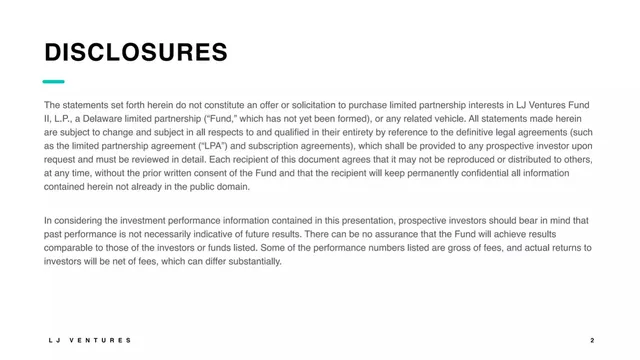 Disclaimer slide 2 from Long Journey Ventures