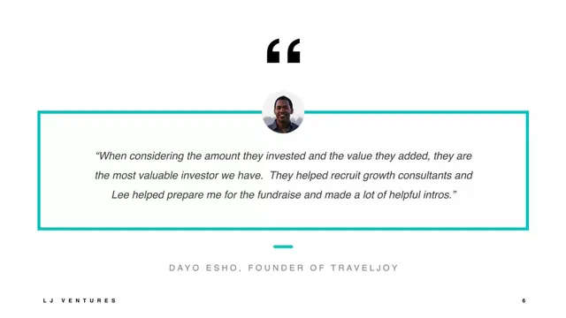 Reviews / testimonials / feedback slide 6 from Long Journey Ventures