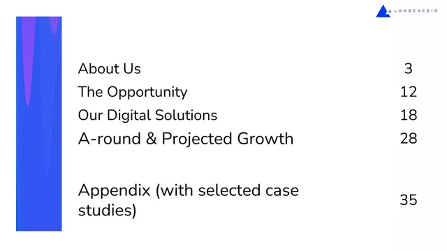Agenda / contents slide 2 from Longenesis