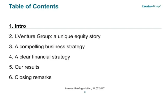 Agenda / contents slide 3 from LVenture Group