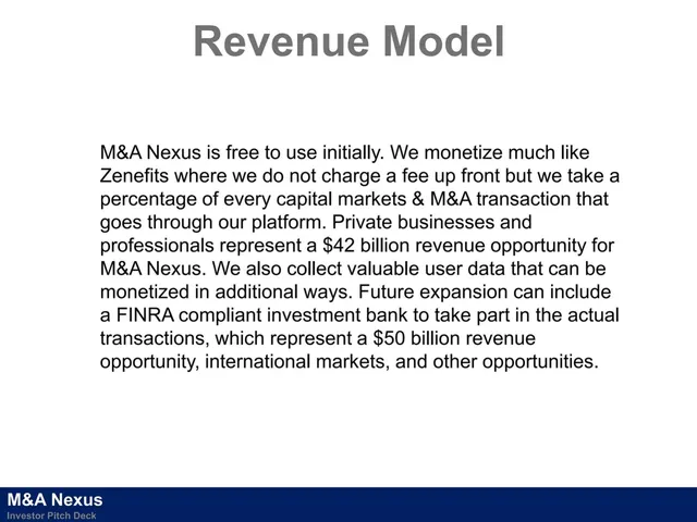 Business model / revenue streams slide 8 from M&A Nexus