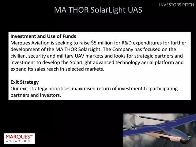 Ask & use of funds slide 9 from Marques Aviation Ltd