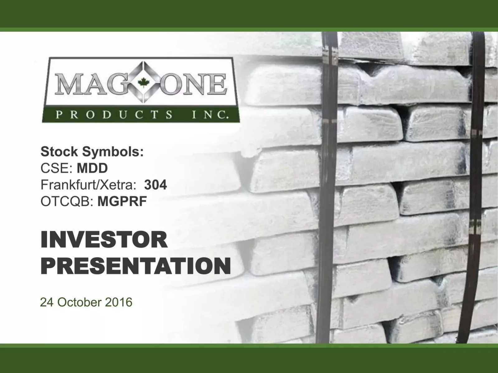 Mag One Products Inc. pitch deck slide