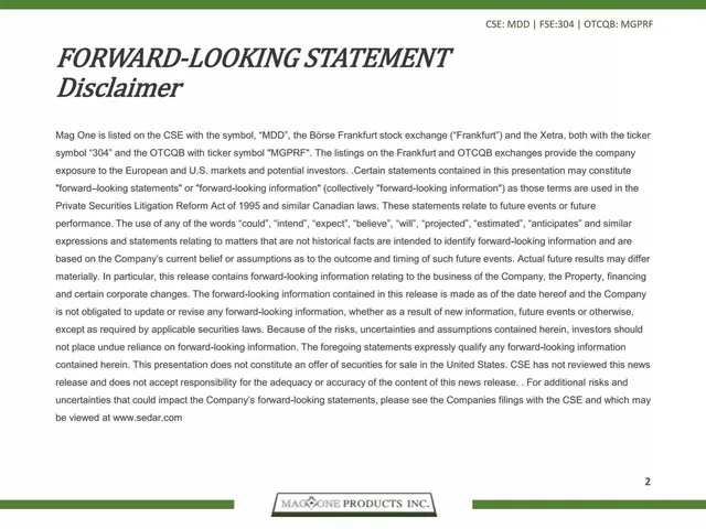 Disclaimer slide 2 from Mag One Products Inc.