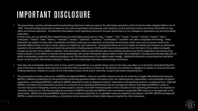 Disclaimer slide 2 from Manchester United (MANU)