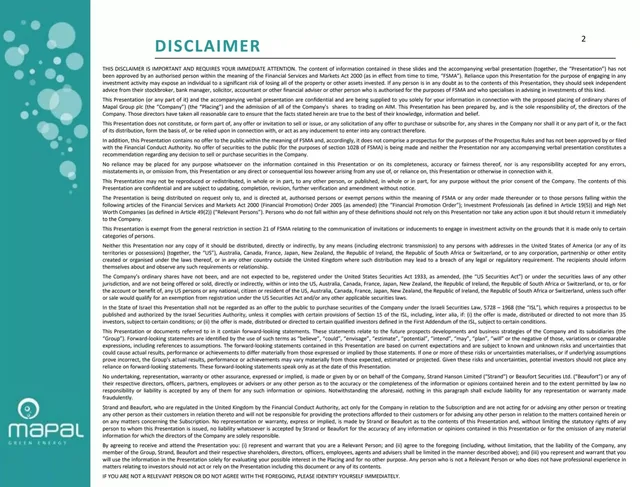 Disclaimer slide 2 from Mapal Green Energy