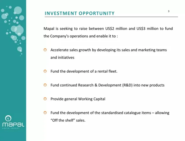 Ask & use of funds slide 3 from Mapal Green Energy