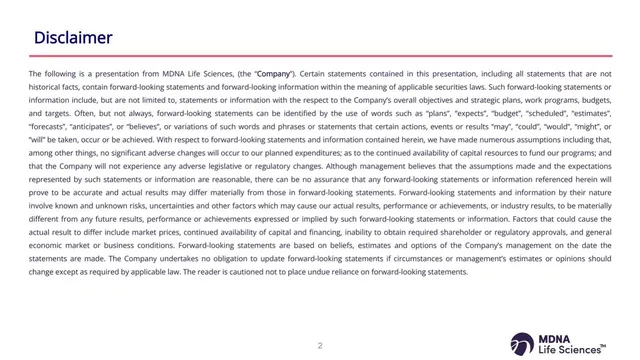 Disclaimer slide 2 from MDNA Life Sciences