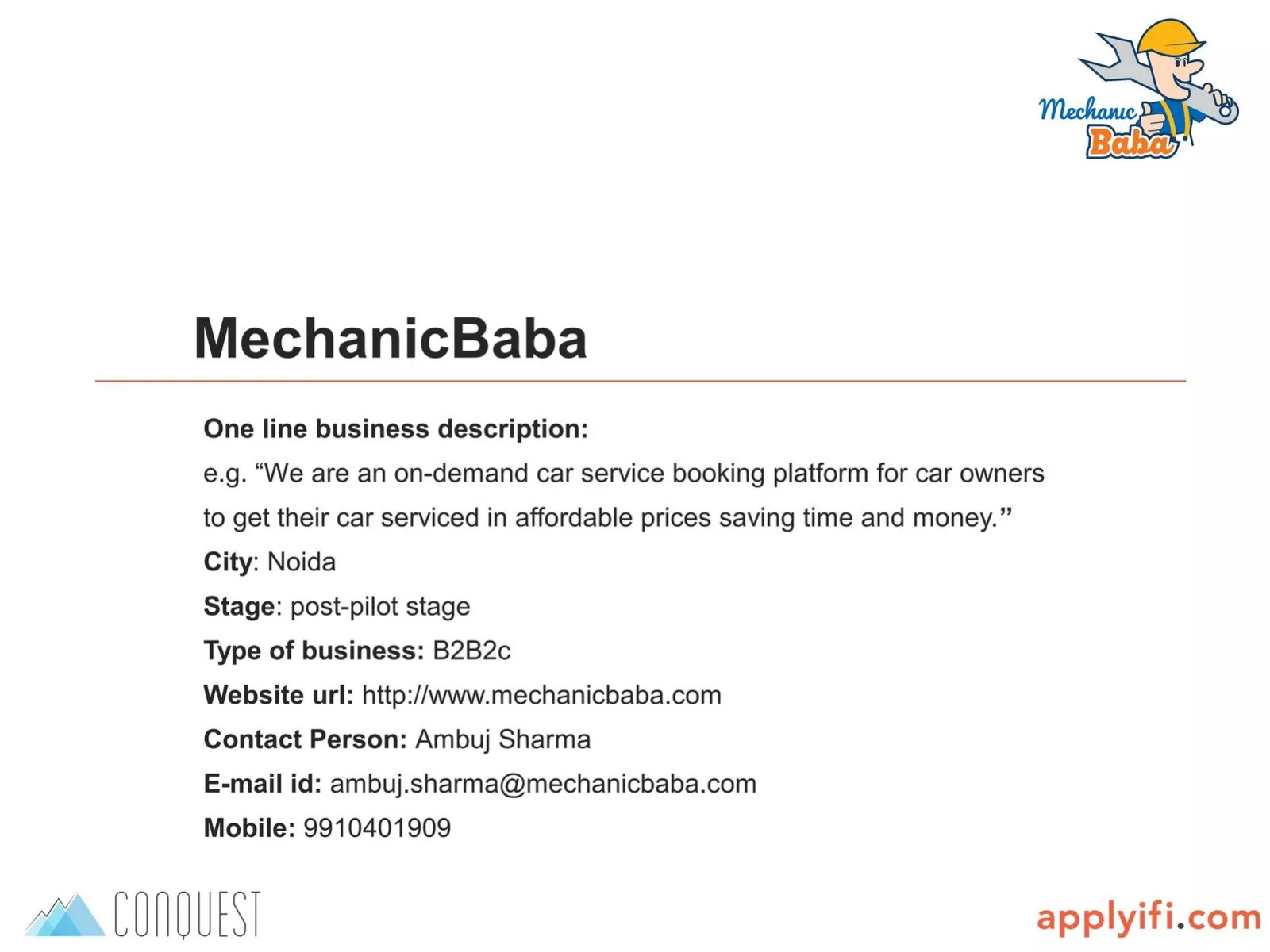 MechanicBaba pitch deck slide