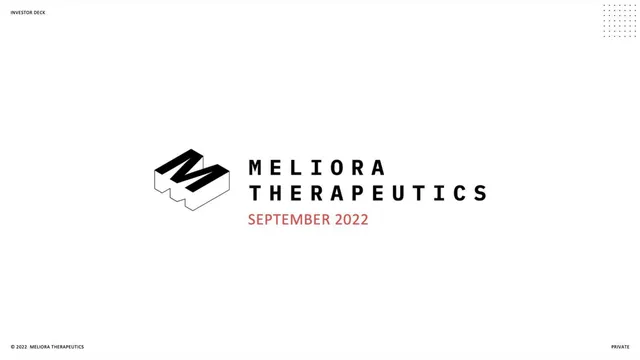 Meliora Therapeutics pitch deck cover