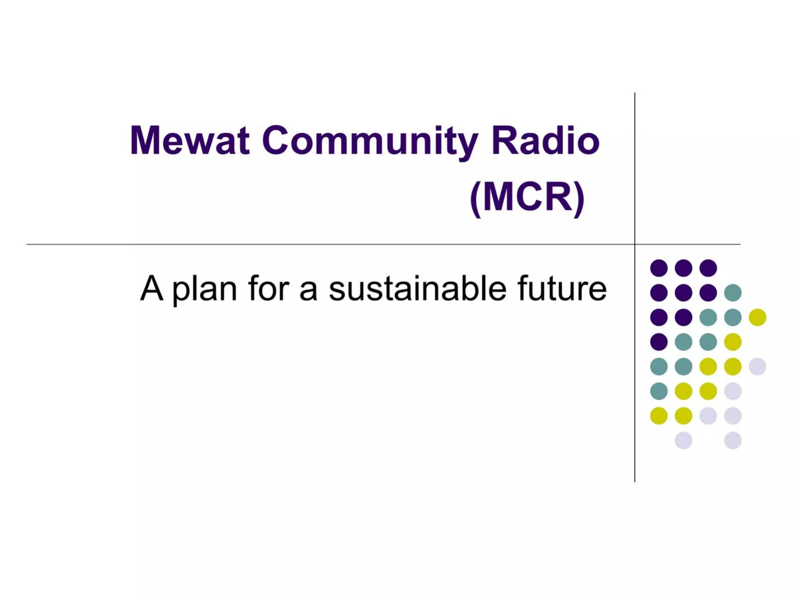 Mewat Community Radio (MCR) pitch deck slide
