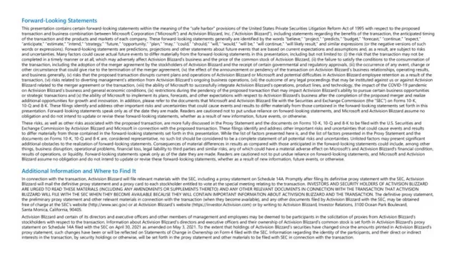 Disclaimer slide 4 from Activision Blizzard (Acquired by Microsoft)